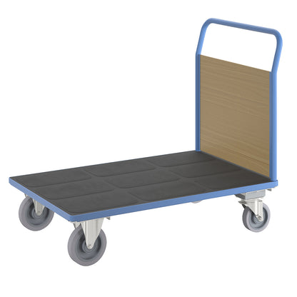 Platform truck with wooden panels, with 1 end panel, with centre stop, LxW 1300 x 800 mm.