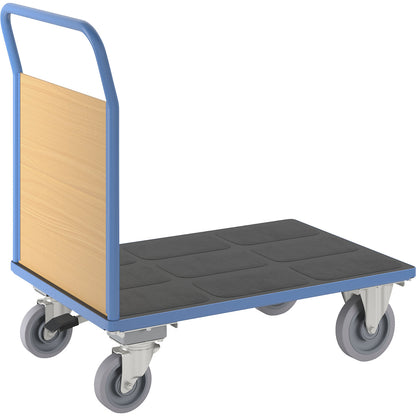 Platform truck with wooden panels, with 1 end panel, with centre stop, LxW 1100 x 700 mm.