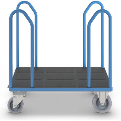 Platform truck with side rails, fully elastic tyres, with central stop, LxW 1050 x 625 mm.