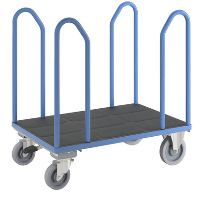 Platform truck with side rails, fully elastic tyres, with central stop, LxW 1050 x 625 mm.