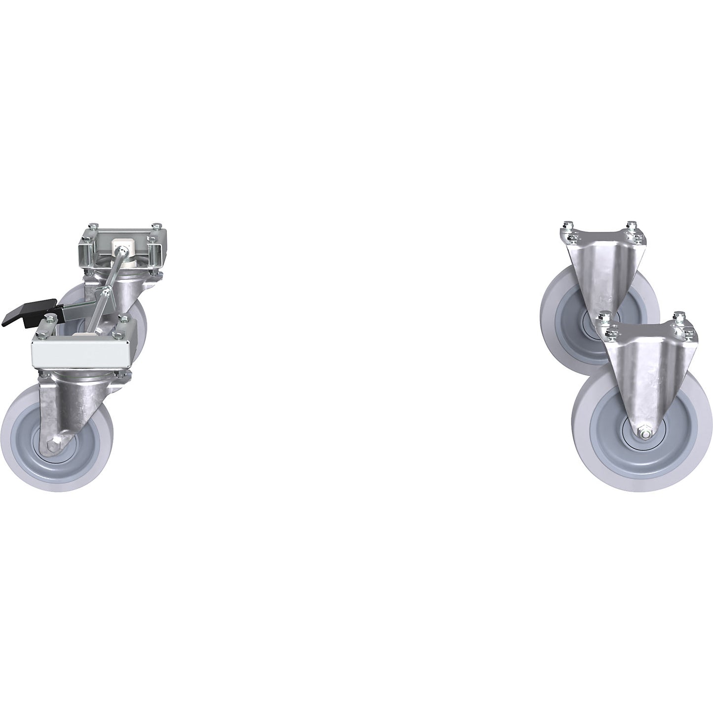 Centre stop castor set, max. load 300 kg, wheel Ø 160 / 200 mm, for frame width 800 mm.