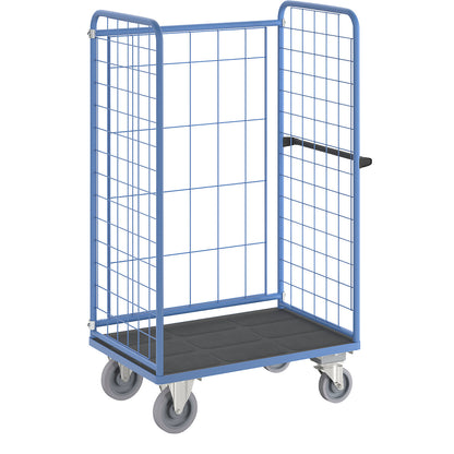 Shelf truck, wire mesh on three sides, max. load 500 kg, centre stop, platform LxW 975 x 655 mm.
