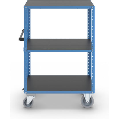 CustomLine shelf truck, open on 4 sides, 3 levels, with centre stop, light blue RAL 5012.