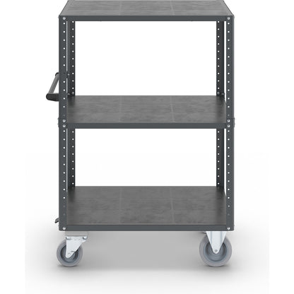 CustomLine shelf truck, open on 4 sides, 3 levels, with centre stop, charcoal RAL 7016.