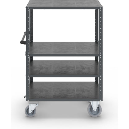 CustomLine shelf truck, open on 4 sides, 4 levels, with centre stop, charcoal RAL 7016.