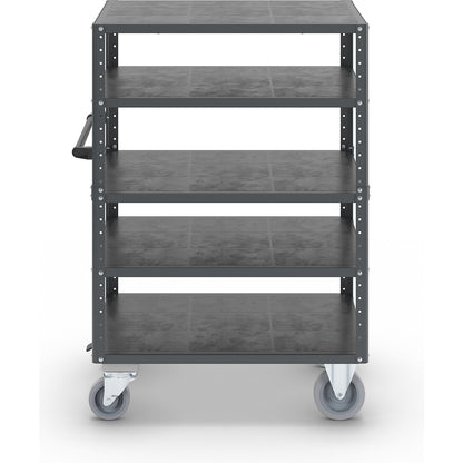 CustomLine shelf truck, open on 4 sides, 5 levels, with centre stop, charcoal RAL 7016.