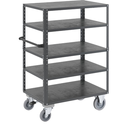 CustomLine shelf truck, open on 4 sides, 5 levels, with centre stop, charcoal RAL 7016.