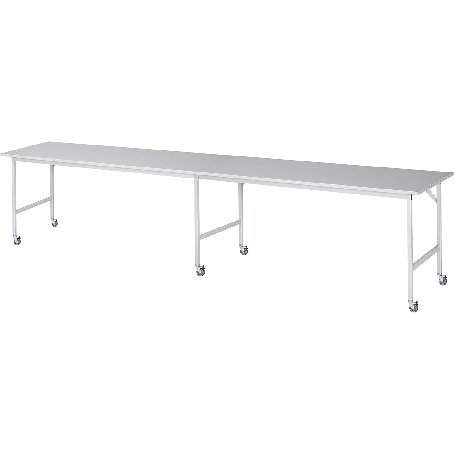 Work table, mobile, melamine panel, thickness 22 mm, 30 x 30 mm, WxDxH 4000 x 800 x 900 mm.