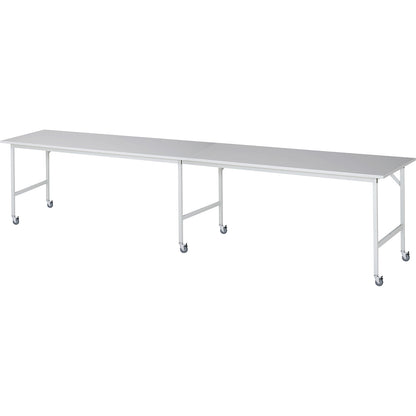 Work table, mobile, melamine panel, thickness 22 mm, 30 x 30 mm, WxDxH 4000 x 800 x 900 mm.