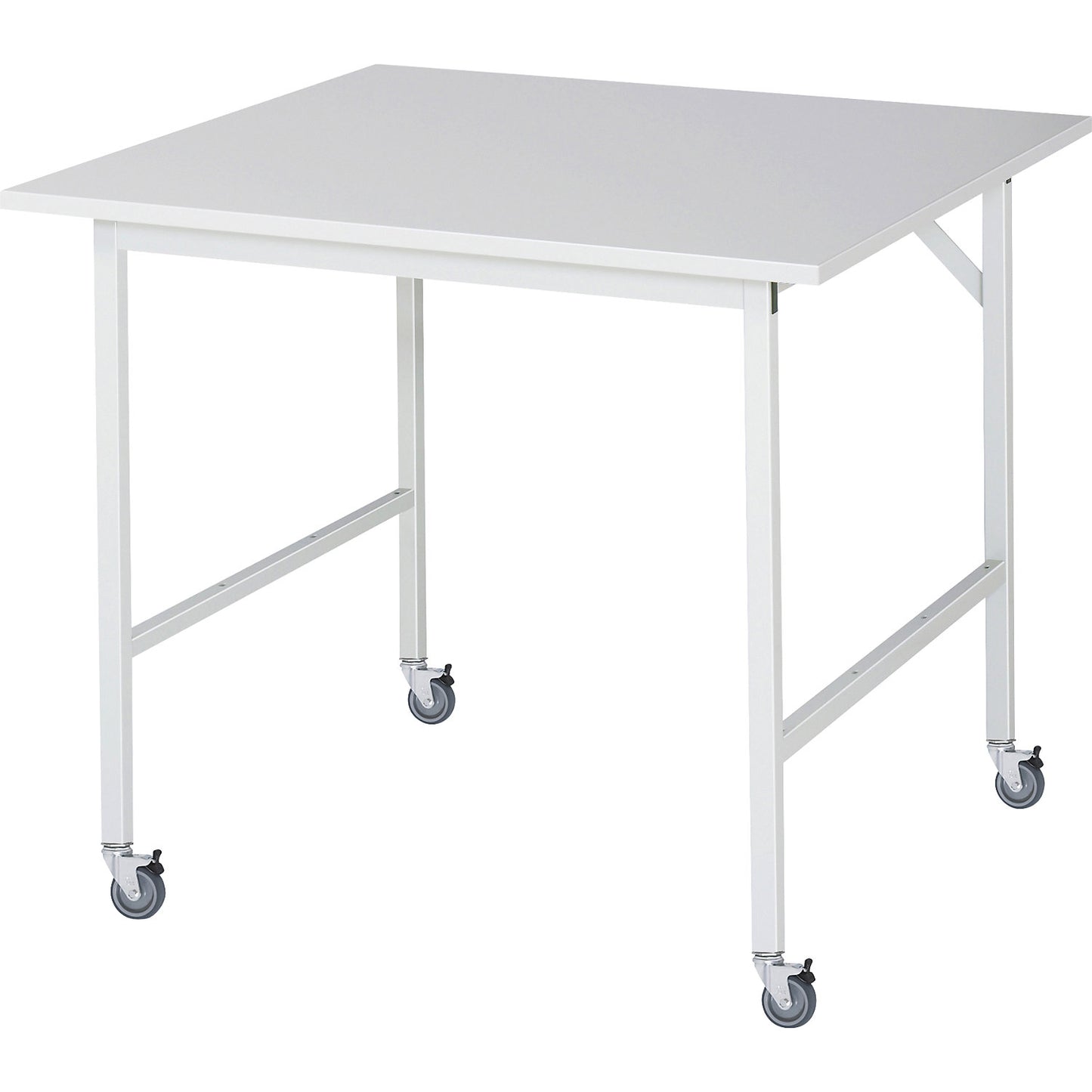 Work table, mobile, melamine panel, thickness 22 mm, 30 x 30 mm, WxDxH 1000 x 1000 x 900 mm.
