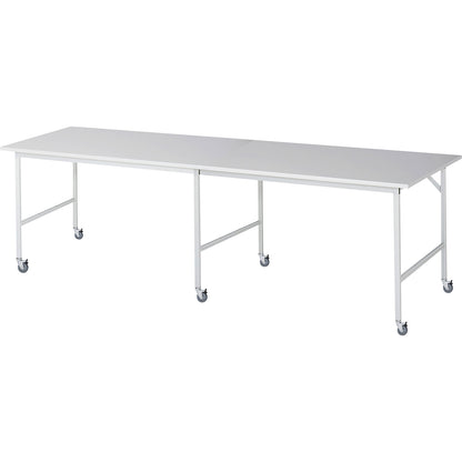 Work table, mobile, melamine panel, thickness 22 mm, 30 x 30 mm, WxDxH 3000 x 1000 x 900 mm.