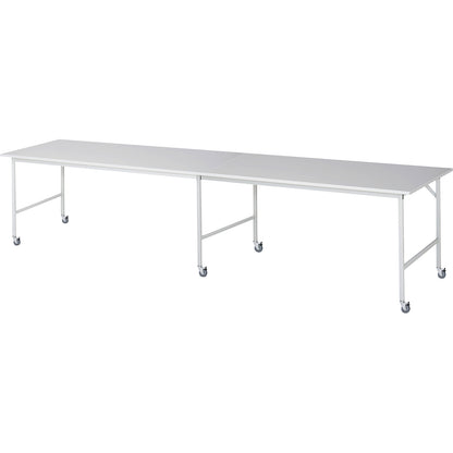 Work table, mobile, melamine panel, thickness 22 mm, 30 x 30 mm, WxDxH 4000 x 1000 x 900 mm.