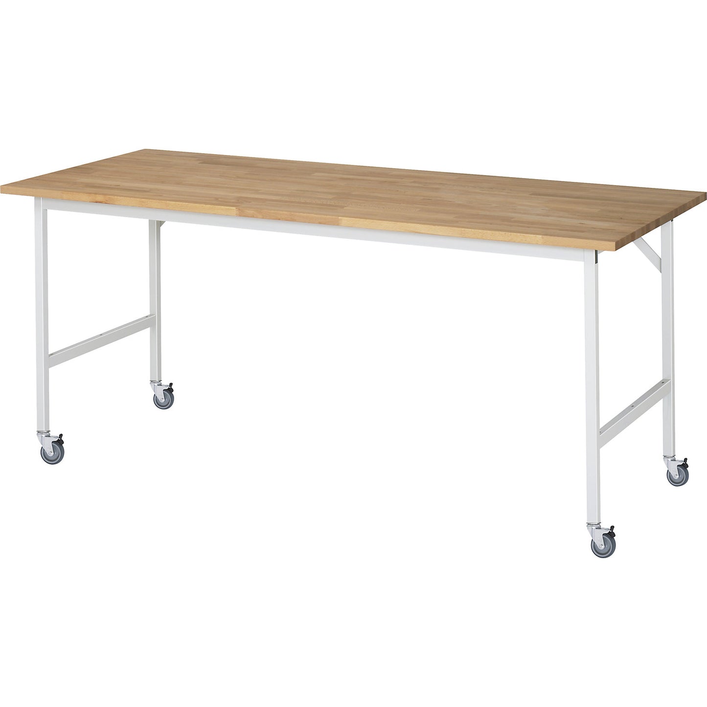 Work table, mobile, solid beech wood panel, thickness 25 mm, 30 x 30 mm, WxDxH 2000 x 800 x 900 mm.
