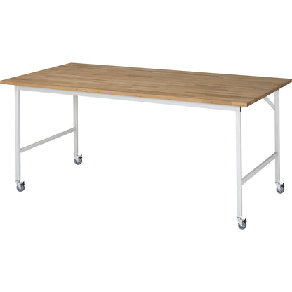 Work table, mobile, solid beech wood panel, thickness 25 mm, 30 x 30 mm, WxDxH 2000 x 1000 x 900 mm.