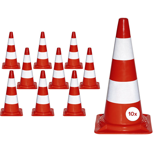 PVC traffic cone, fluorescent, pack of 10, height 750 mm.