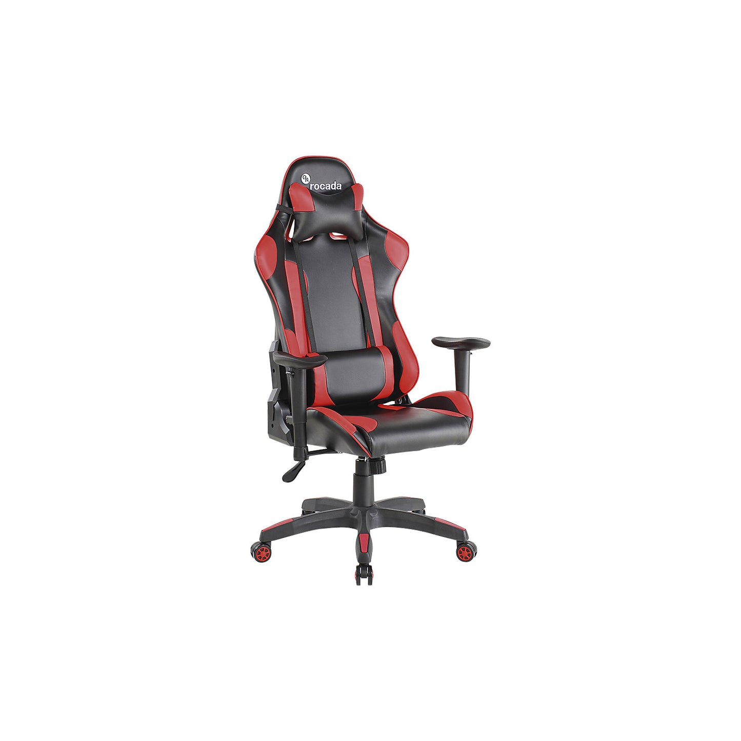 Gaming office chair, rocker mechanism with counterweight adjustment, black/red.