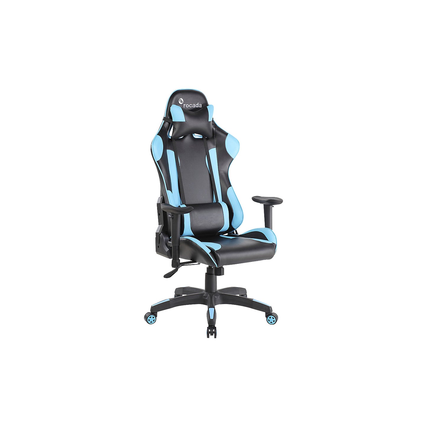 Gaming office chair, rocker mechanism with counterweight adjustment, black/blue.