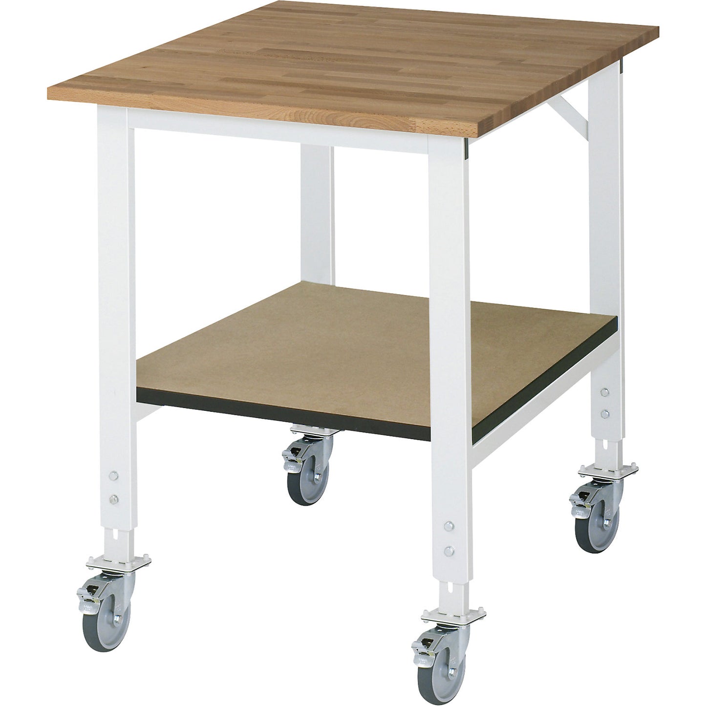 Work table with shelf, mobile, beech panel, thickness 25 mm, WxD 750 x 1000 mm.