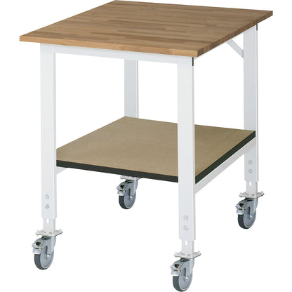 Work table with shelf, mobile, beech panel, thickness 25 mm, WxD 750 x 1000 mm.