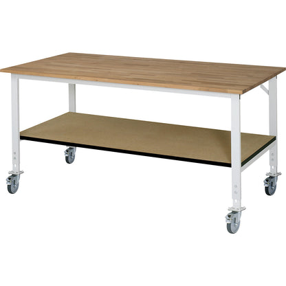 Work table with shelf, mobile, beech panel, thickness 25 mm, WxD 2000 x 1000 mm.