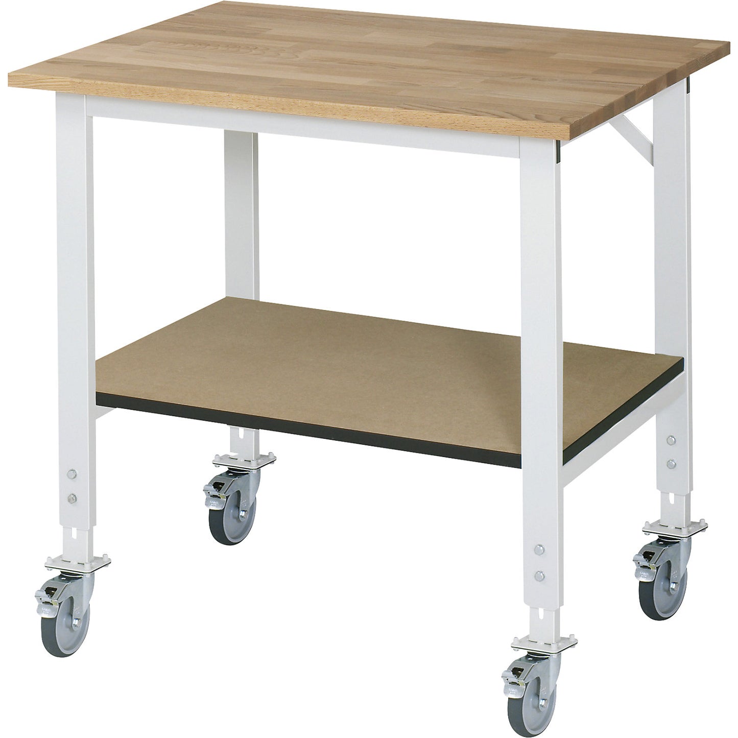 Work table with shelf, mobile, beech panel, thickness 25 mm, WxD 1000 x 800 mm.