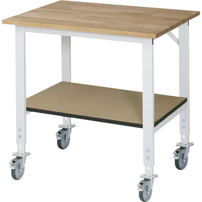 Work table with shelf, mobile, beech panel, thickness 25 mm, WxD 1000 x 800 mm.