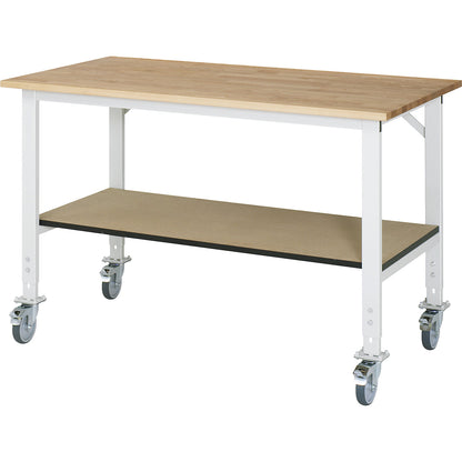 Work table with shelf, mobile, beech panel, thickness 25 mm, WxD 1500 x 800 mm.