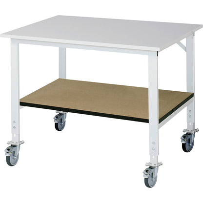 Work table with shelf, mobile, melamine coated worktop, 22 mm thick, WxD 1250 x 1000 mm.