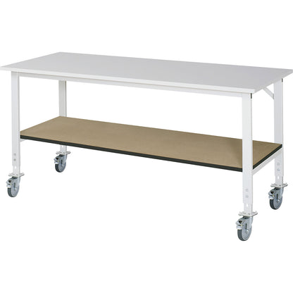 Work table with shelf, mobile, melamine coated worktop, 22 mm thick, WxD 2000 x 800 mm.