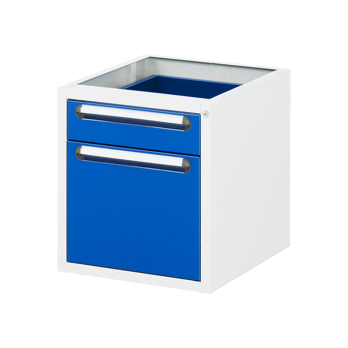 Work table with drawer cupboard, base container with 2 drawers 1 x 120, 1 x 360 mm, WxD 1000 x 800 mm, solid beech wood panel, thickness 25 mm.