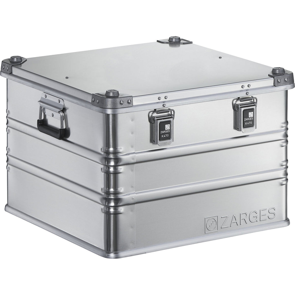 Aluminium transport case, capacity 115 l, internal LxWxH 550 x 550 x 380 mm, robust construction.