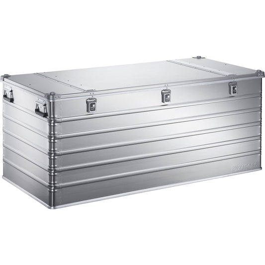 Aluminium transport case, capacity 829 l, internal LxWxH 1650 x 750 x 670 mm, robust construction.