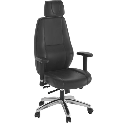 Zenit office chair, height adjustable arm rests, leather, black.