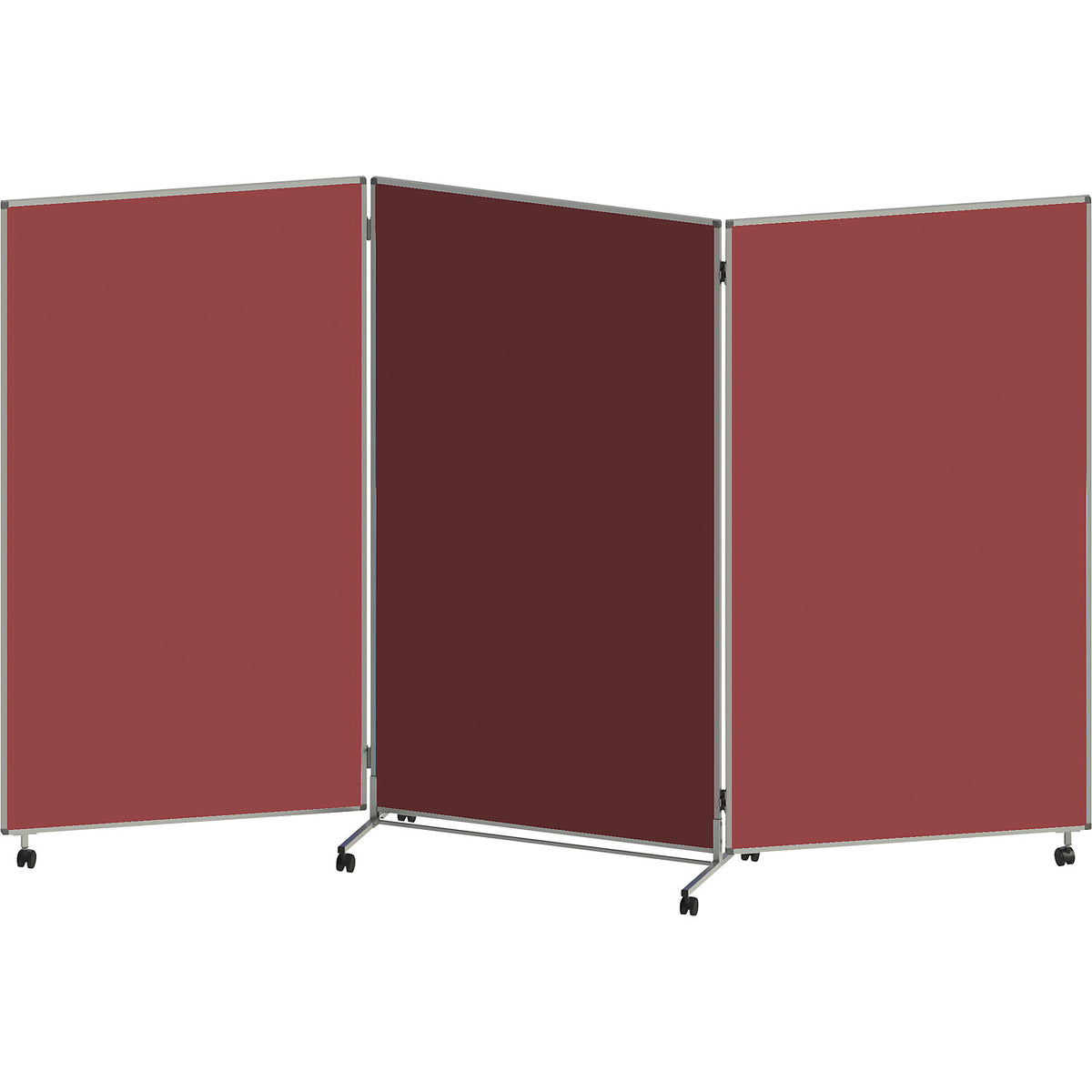 Presentation board, folding and mobile, HxWxD 1905 x 3040 x 500 mm, red brown.