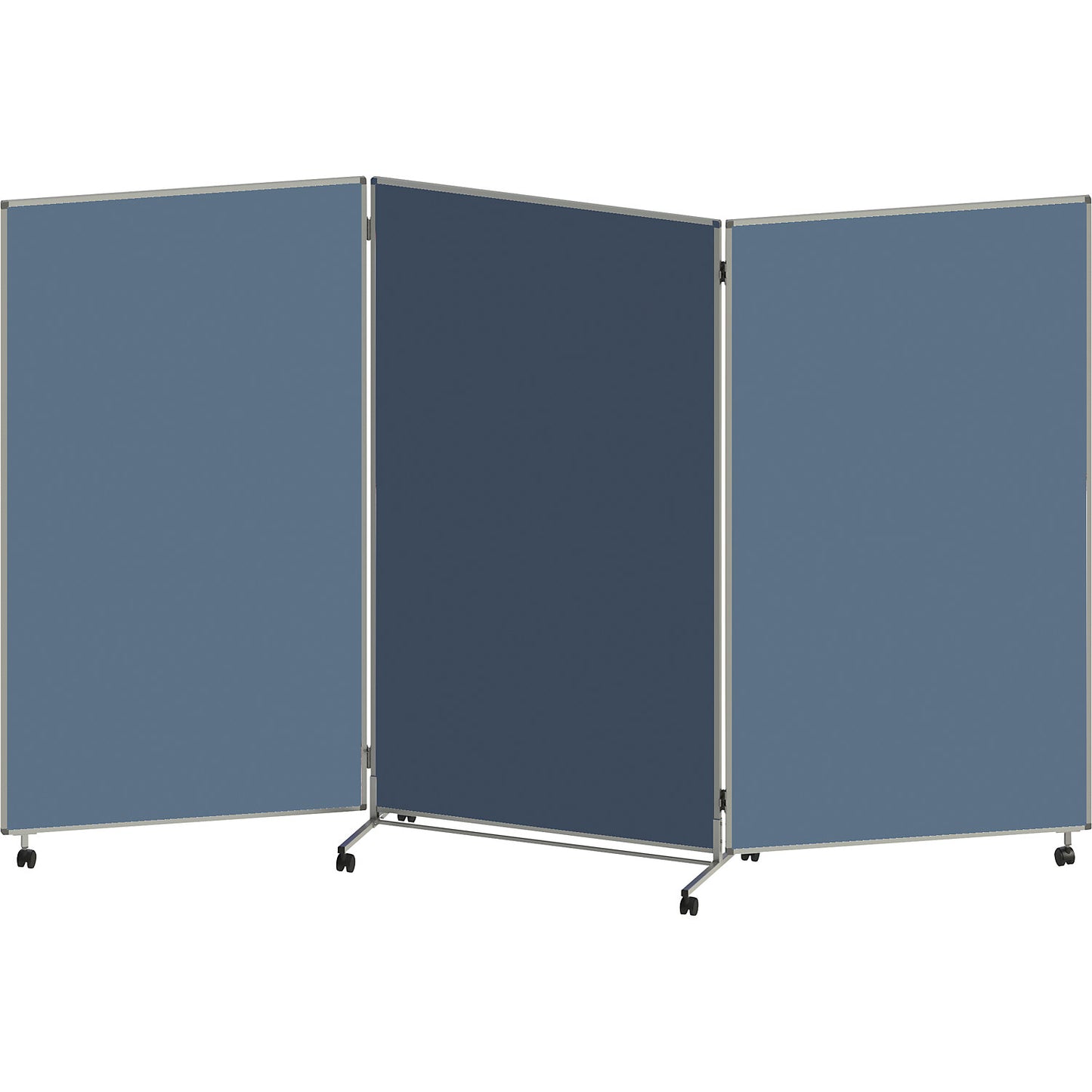 Presentation board, folding and mobile, HxWxD 1905 x 3040 x 500 mm, grey blue.