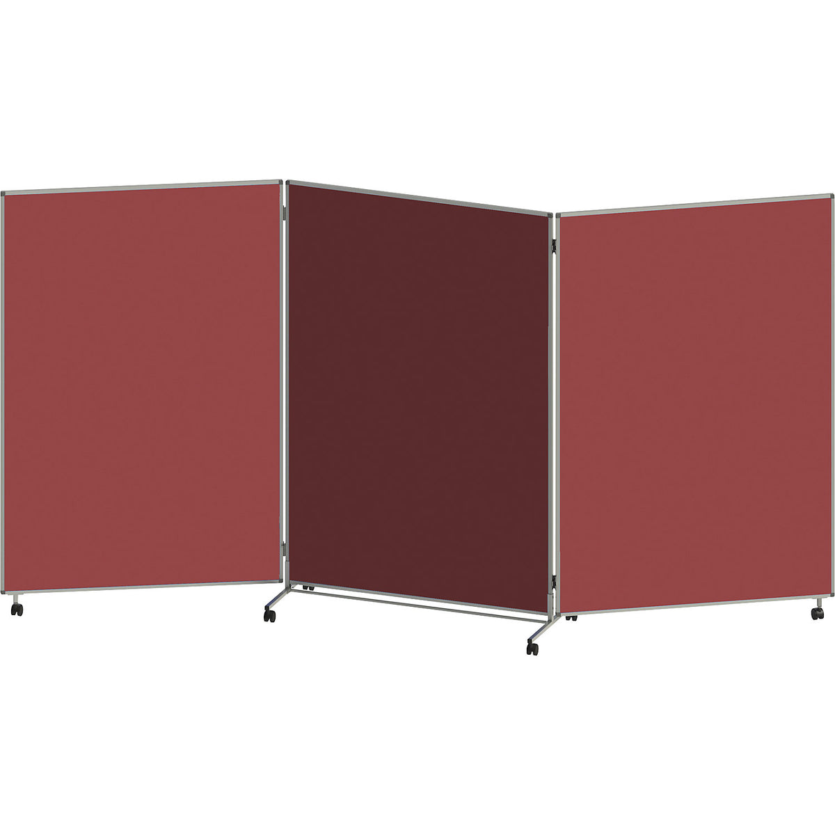 Presentation board, folding and mobile, HxWxD 1905 x 3640 x 500 mm, red brown.