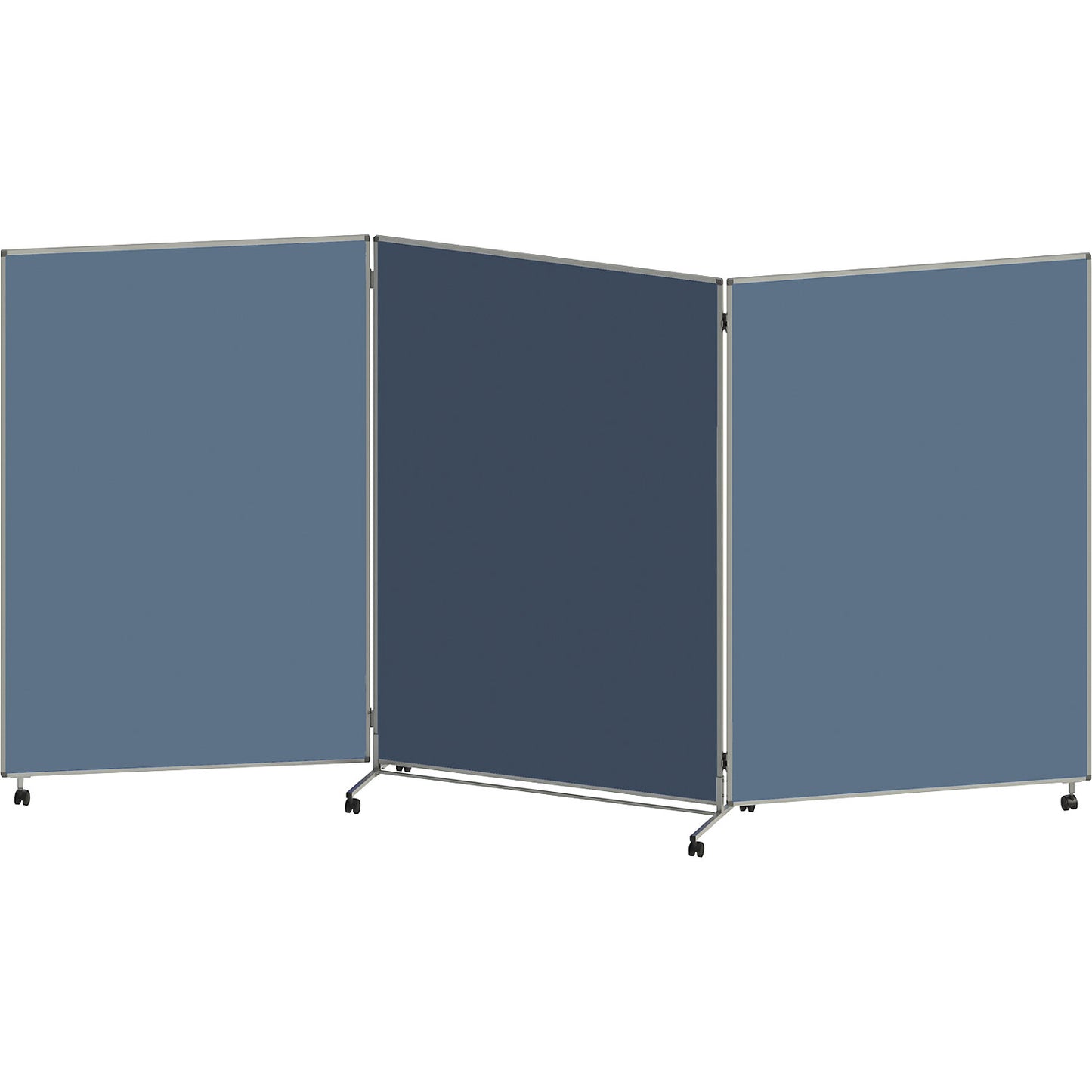 Presentation board, folding and mobile, HxWxD 1905 x 3640 x 500 mm, grey blue.