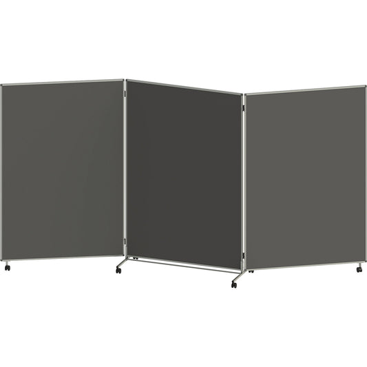 Presentation board, folding and mobile, HxWxD 1905 x 3640 x 500 mm, charcoal.