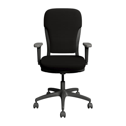 MOTION office chair, upholstered backrest, dark grey, black.