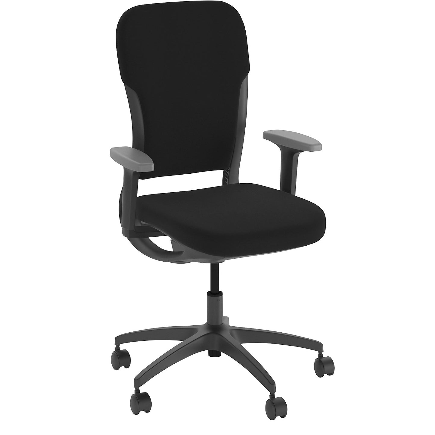 MOTION office chair, upholstered backrest, dark grey, black.