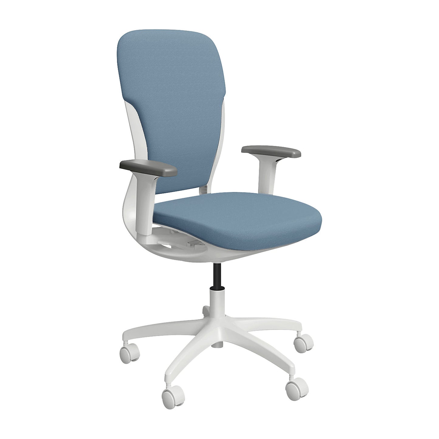 MOTION office chair, upholstered backrest, white, light blue.