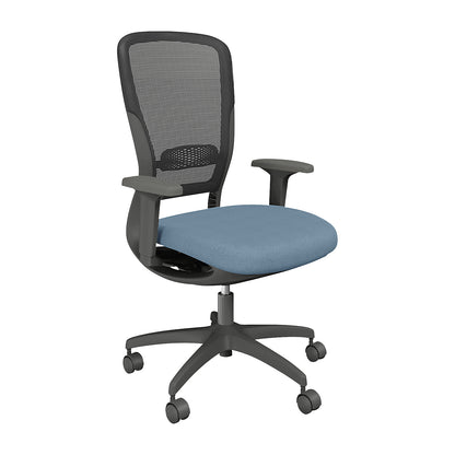 MOTION office chair, mesh backrest, dark grey, light blue.