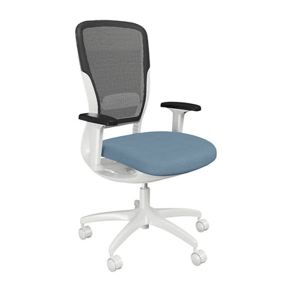 MOTION office chair, mesh backrest, white, light blue.