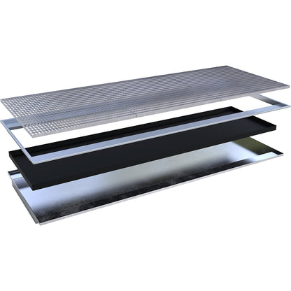 Hook-in sump tray, with PE insert and grate, LxWxH 3265 x 1265 x 115 mm, hot dip galvanised.