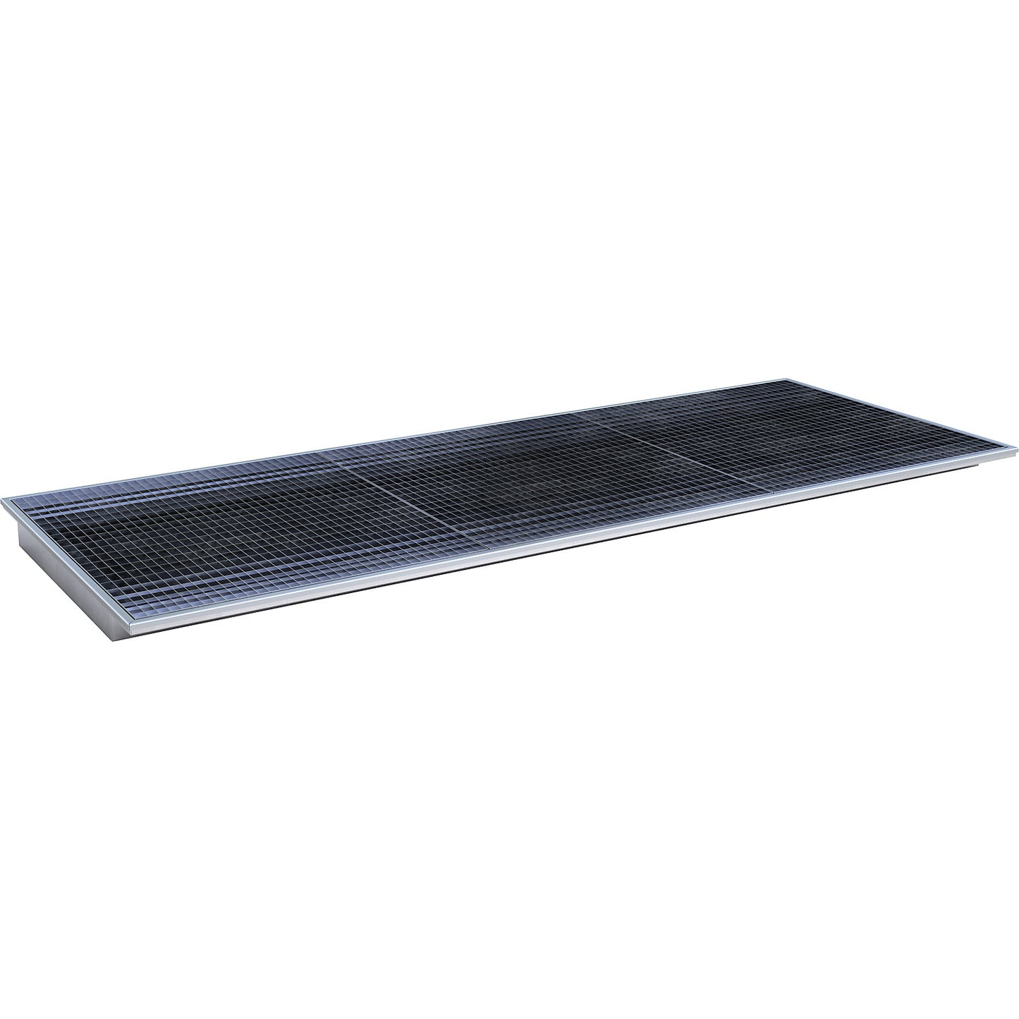 Hook-in sump tray, with PE insert and grate, LxWxH 3265 x 1265 x 115 mm, hot dip galvanised.
