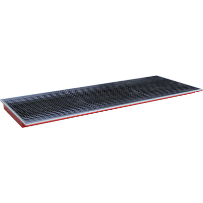 Hook-in sump tray, with PE insert and grate, LxWxH 3265 x 1265 x 115 mm, painted red.