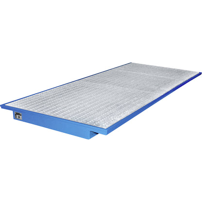 Hook-in sump tray, with zinc plated grate, LxW 3250 x 1250 mm, painted blue.