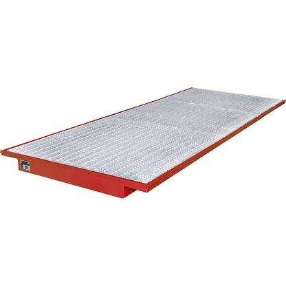 Hook-in sump tray, with zinc plated grate, LxW 3550 x 1250 mm, painted red.