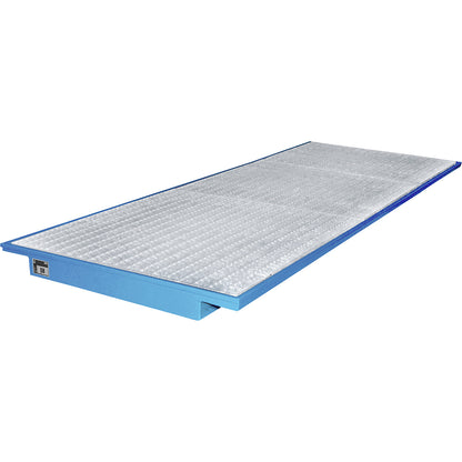 Hook-in sump tray, with zinc plated grate, LxW 3550 x 1250 mm, painted blue.