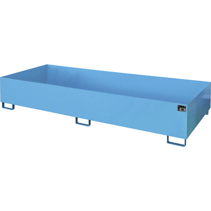 Base sump tray, 1000 l sump capacity, LxWxH 3250 x 1300 x 380 mm, without grate, light blue.